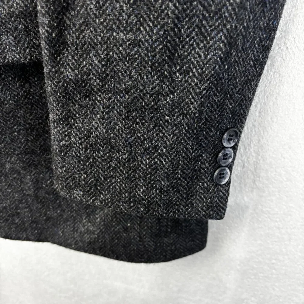 Vintage 100% Shetland Wool Tweed Blazer Jacket Mens 42L‎ Gray Blue Herringbone